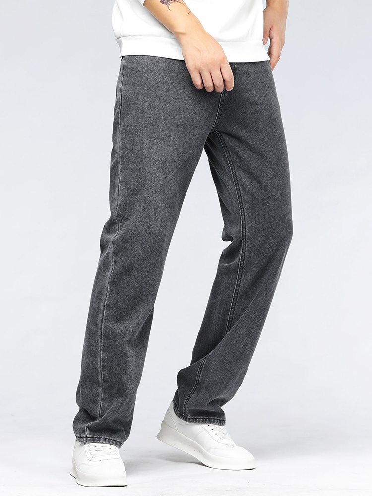Men'S Fashion Grey Jeans - กางเกงยีนส์ทรงหลวมสไตล์เกาหลีสำหรับผู้ชาย คลาสสิก แมทช์ได้กับทุกชุด สีพื้น ทรงขาตรง กางเกงยีนส์ขากว้าง