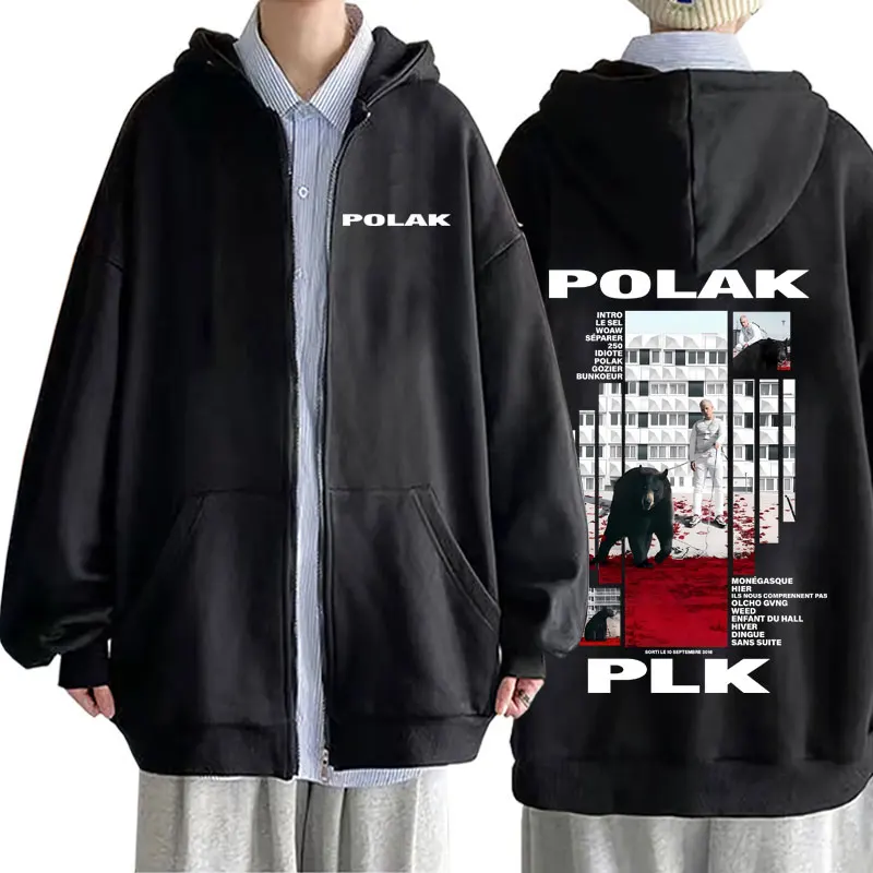 Mens Fashion Zip Up Hoodies - เสื้อฮู้ดมีซิปพิมพ์ลายแร็ปเปอร์ Plk Polak สไตล์วินเทจลำลองโอเวอร์ไซส์ แจ็คเก็ตโค้ทสำหรับผู้ชายและผู้หญิง แฟชั่นฮิปฮอปเพลงป๊อป