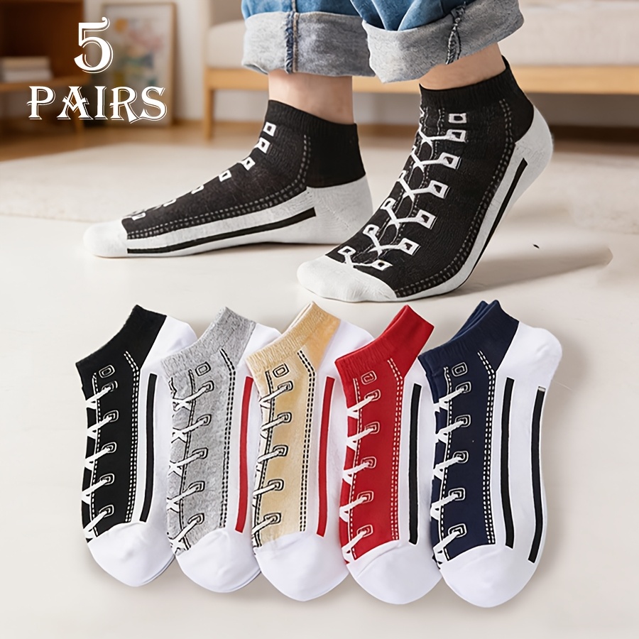 Socks Ankle Men - ถุงเท้าผู้ชายแบบสั้น 5 คู่ สำหรับฤดูร้อน ผ้าฝ้ายบาง ระบายอากาศ