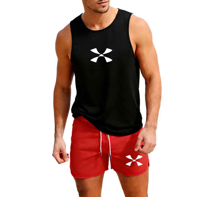 Mens Fashion Summer - ชุดกีฬาวิ่งออกกำลังกายกลางแจ้ง เสื้อกั๊ก+กางเกงขาสั้น 2 ชิ้น ชุดลำลองแฟชั่นฤดูร้อน ชุดเซ็ตชายหาดเล่นเซิร์ฟ