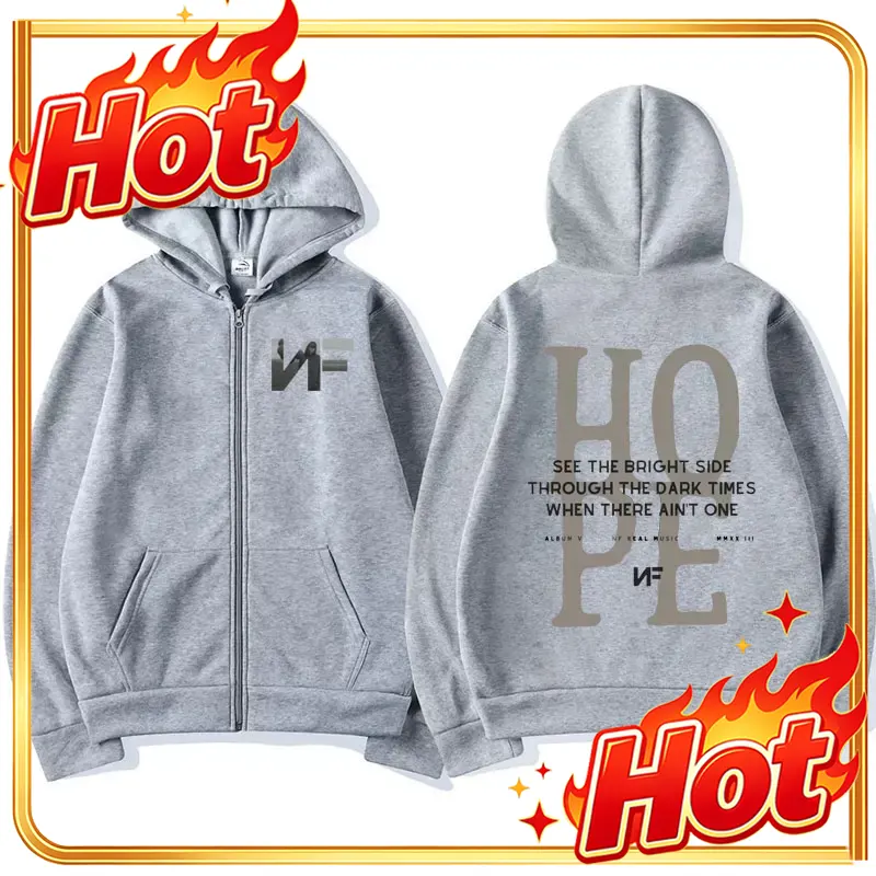 Mens Fashion Zip Up Hoodies - เสื้อฮู้ดซิปสไตล์วินเทจจากอัลบั้ม Hope ของแร็ปเปอร์ NF Hope สำหรับทัวร์คอนเสิร์ต