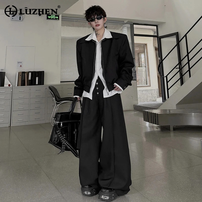 Mens Fashion Clothes - LUZHEN 2026 เสื้อเชิ้ตสองชั้นดีไซน์หลอกสองชิ้นสำหรับฤดูใบไม้ร่วง แจ็คเก็ตแฟชั่นผู้ชาย กางเกงขายาวทรงหลวมขากว้าง เสื้อผ้าสไตล์เกาหลี