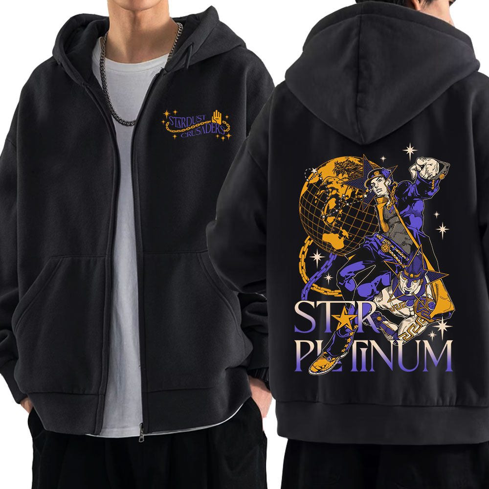 Mens Fashion Zip Up Hoodies - เสื้อฮู้ดซิปอนิเมะ Jojo's Bizarre Adventure ลายคุโจ โจทาโร่
