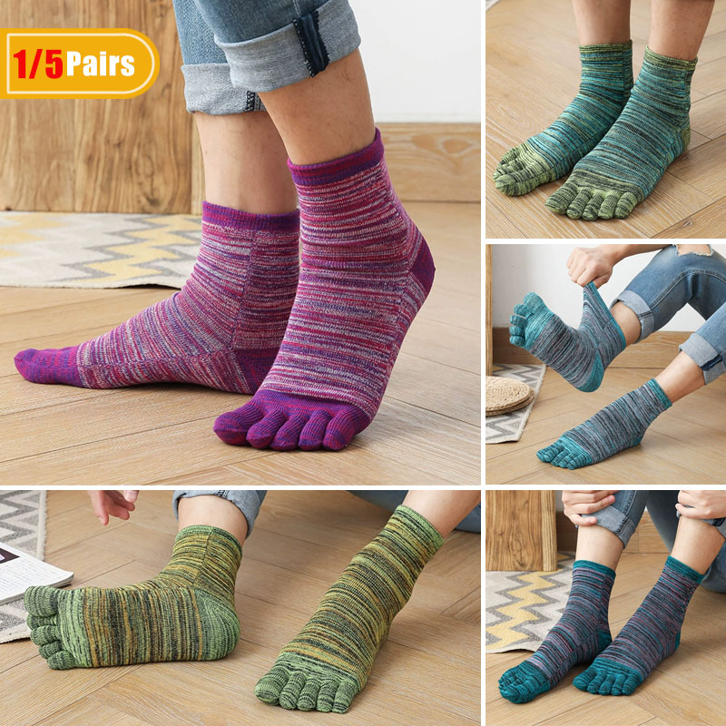 Socks Ankle Men - 1/5 คู่ Man สีสัน Toe Happy