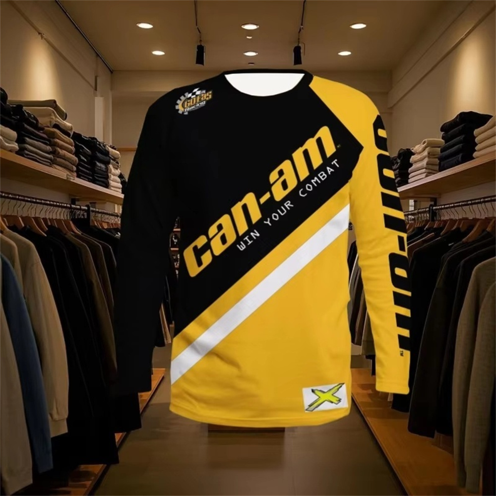 Mens Fashion Clothes - เสื้อยืดแขนยาวคอกลมสำหรับแข่งรถมอเตอร์ไซค์สำหรับผู้ชายและผู้หญิง แฟชั่นเสื้อยืดแขนยาวทีม Can Am เสื้อผ้ากีฬาสำหรับผู้ชาย