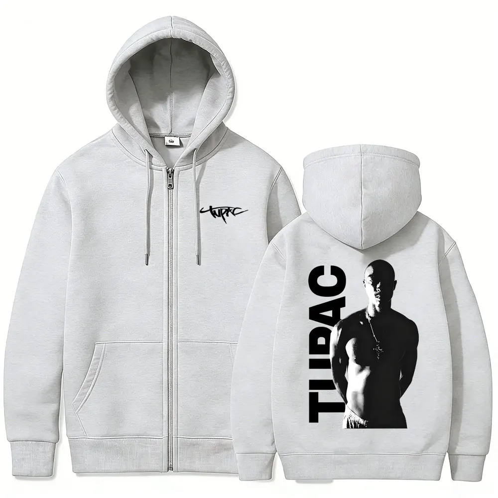 Mens Fashion Zip Up Hoodies - เสื้อฮู้ดมีซิป แร็ปเปอร์ ทูแพค 2pac สำหรับผู้ชายและผู้หญิง แฟชั่นฮิปฮอป