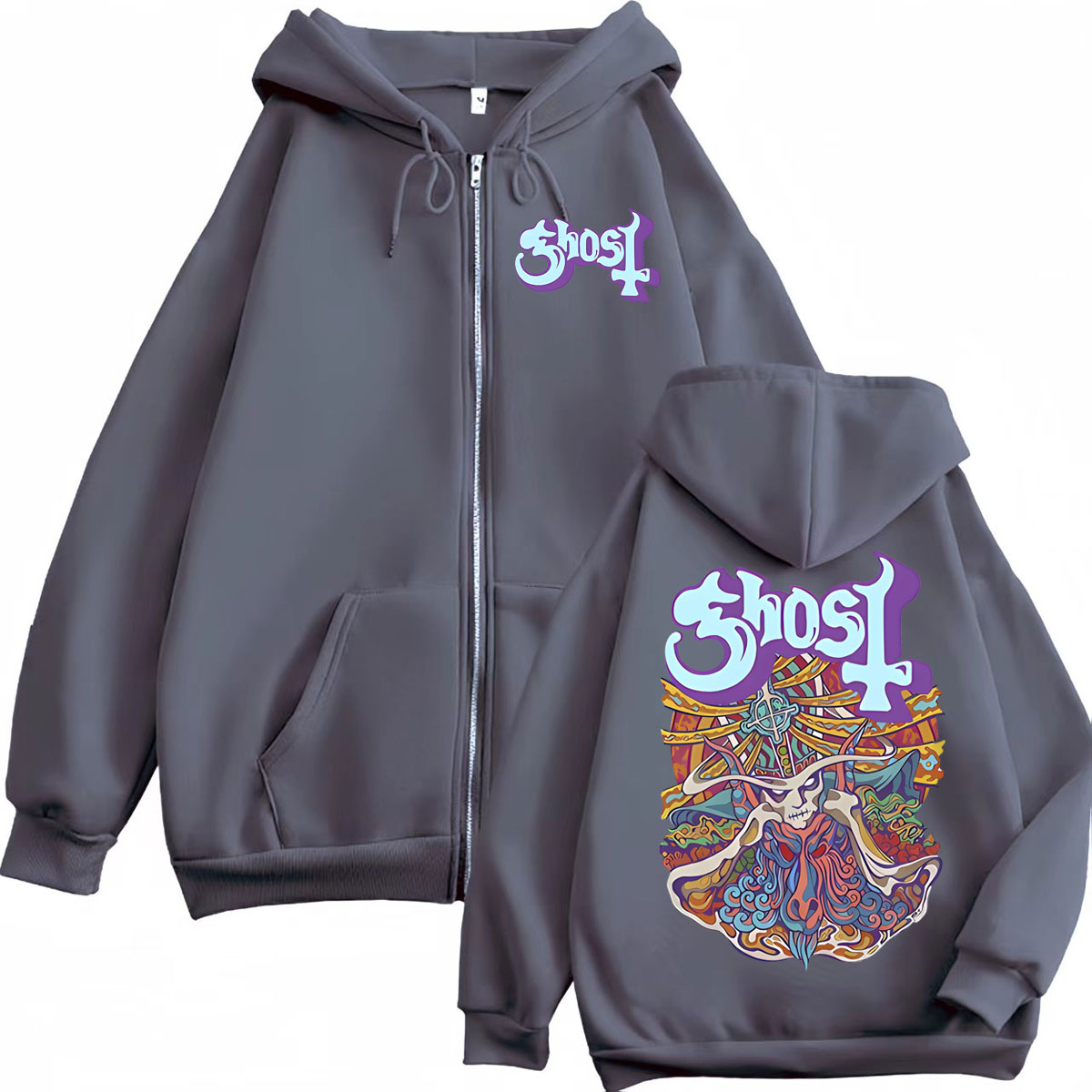 เสื้อฮู้ดซิปกราฟิก Ghost Band  - Mens Fashion Zip Up Hoodies บทวิจารณ์และราคา