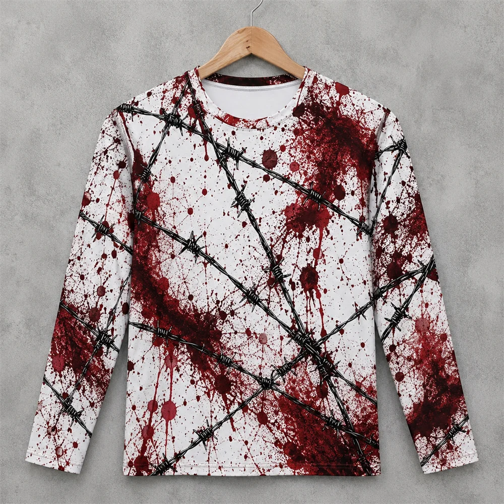 เสื้อยืดแขนยาวลายเลือดแดงสยองข - Men'S Fashion T Shirts บทวิจารณ์และราคา