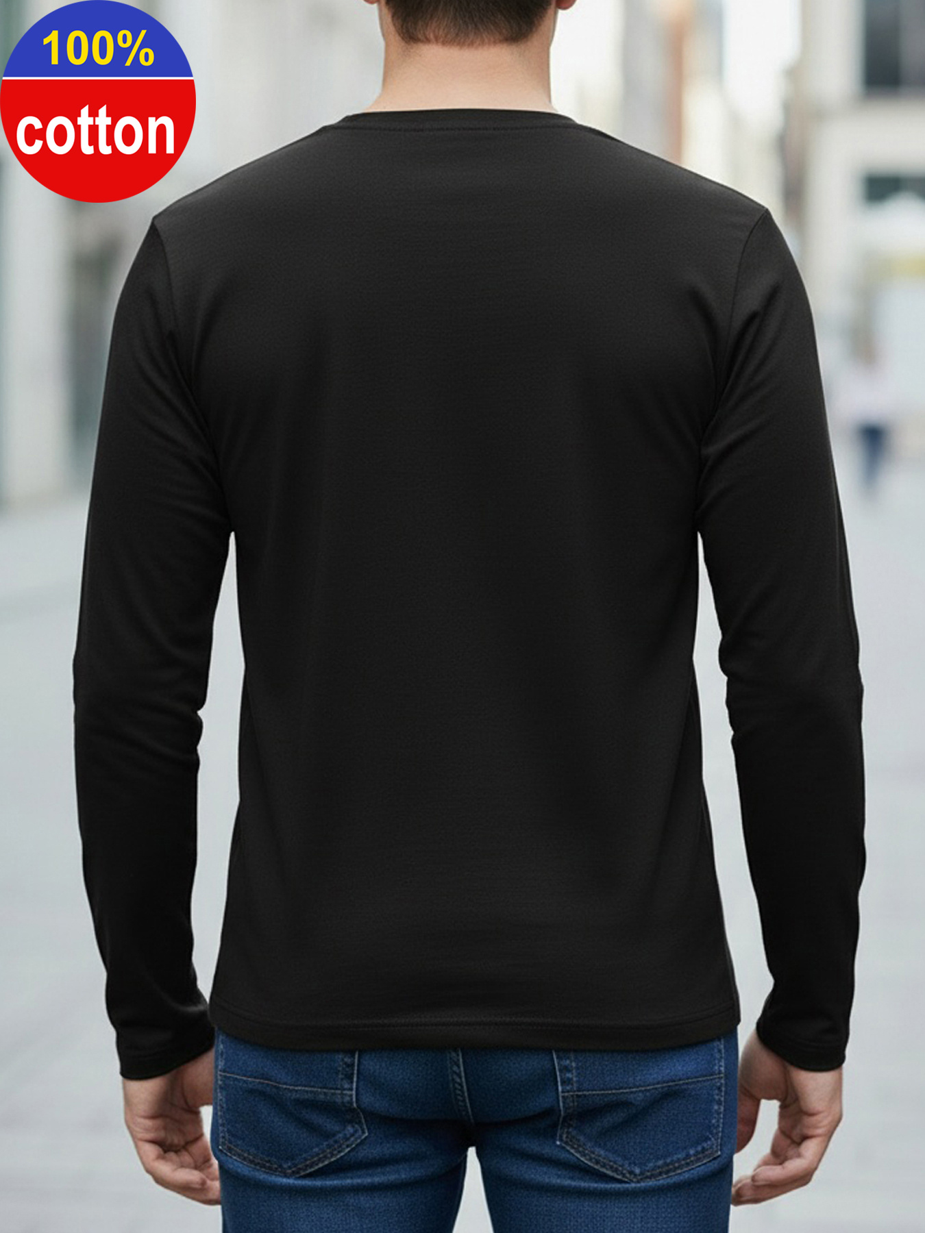 เสื้อยืดแขนยาวคอกลมผ้าฝ้ายแท้  - Mens Fashion Summer บทวิจารณ์และราคา