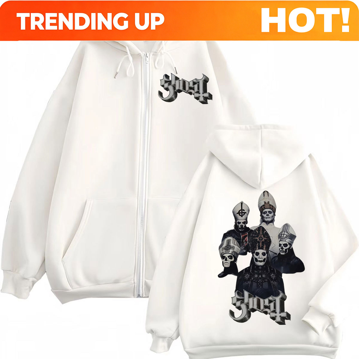 เสื้อฮู้ดซิป Ghost Band ลดราคา - Mens Fashion Zip Up Hoodies บทวิจารณ์และราคา