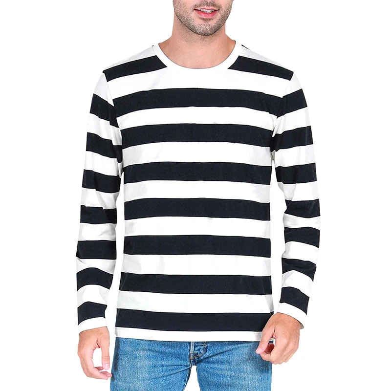 เสื้อยืดแขนยาวผู้ชาย ลายทางตัด - Mens Fashion Clothes บทวิจารณ์และราคา