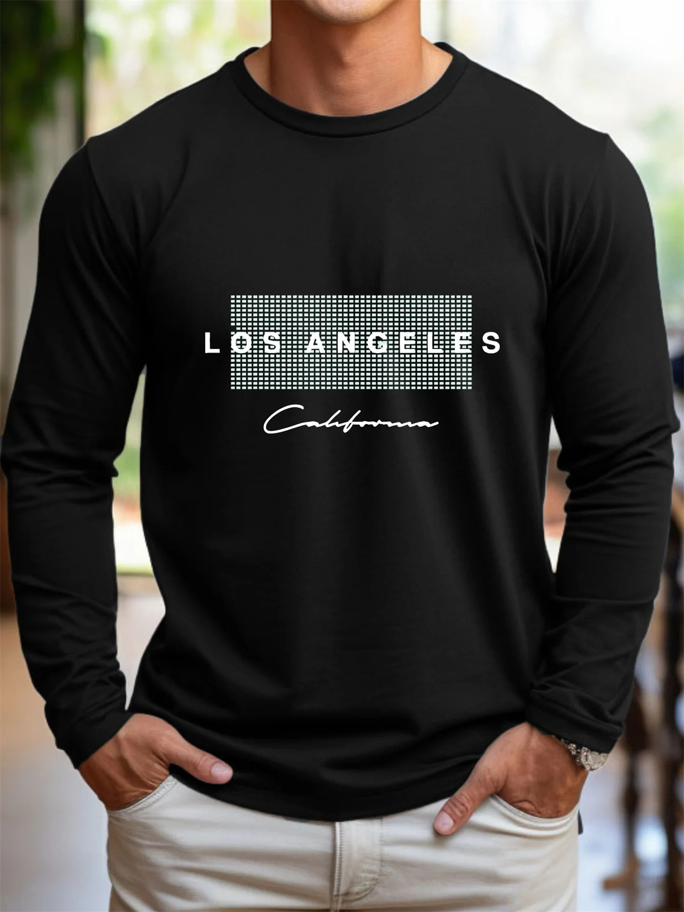 เสื้อยืดแขนยาวคอกลมผู้ชาย ผ้าฝ - Men'S Fashion T Shirts บทวิจารณ์และราคา