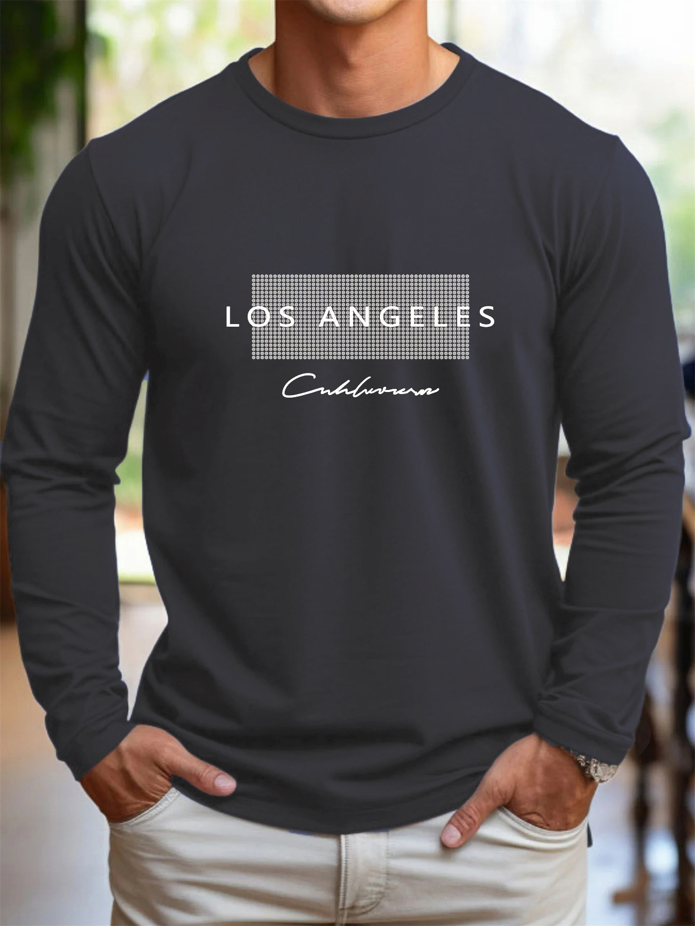เสื้อยืดแขนยาวคอกลมผู้ชาย ผ้าฝ - Men'S Fashion T Shirts บทวิจารณ์และราคา