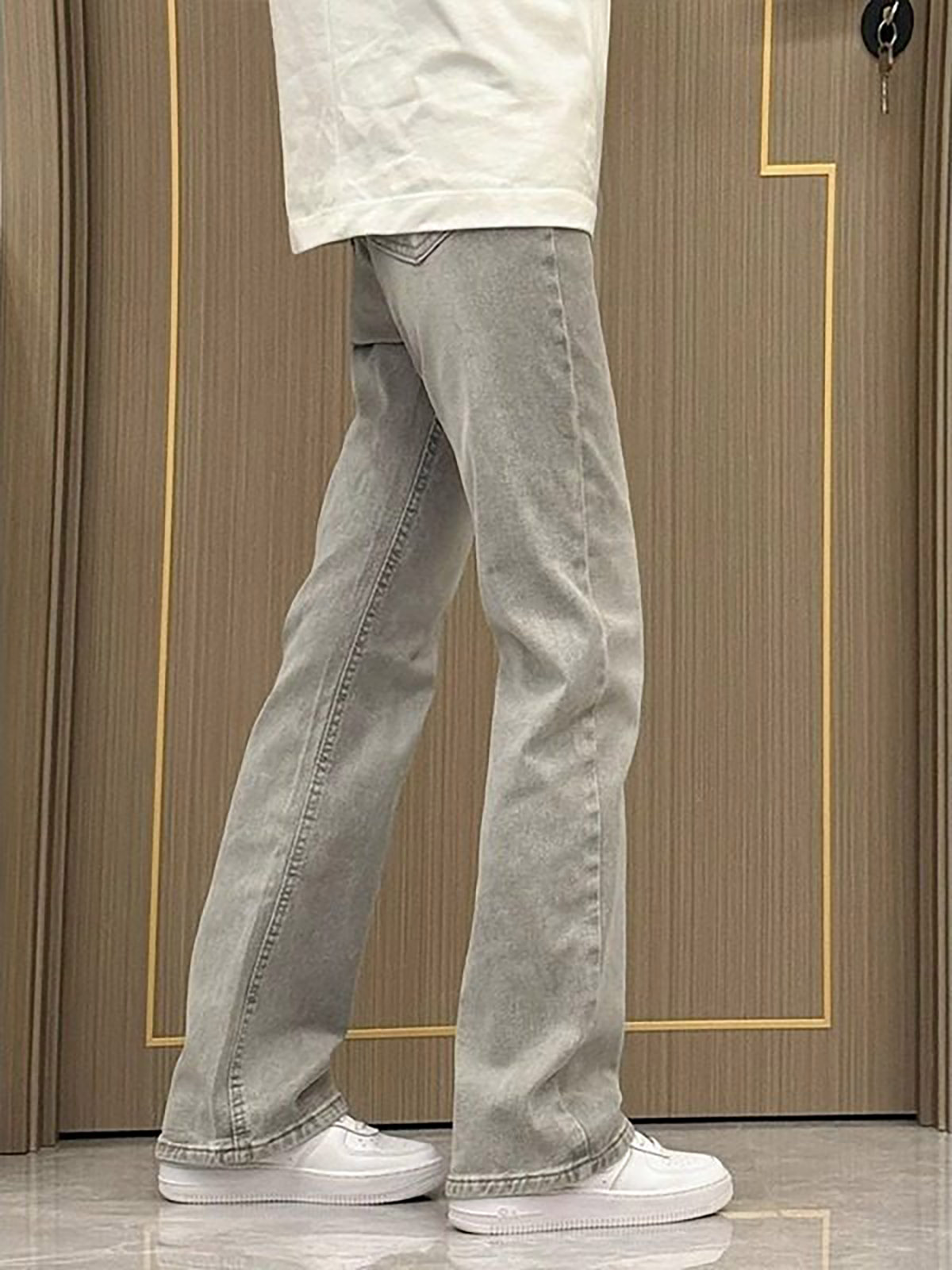 กางเกงยีนส์ทรงขากระบอกตรง สีเท - Men'S Fashion Grey Jeans บทวิจารณ์และราคา