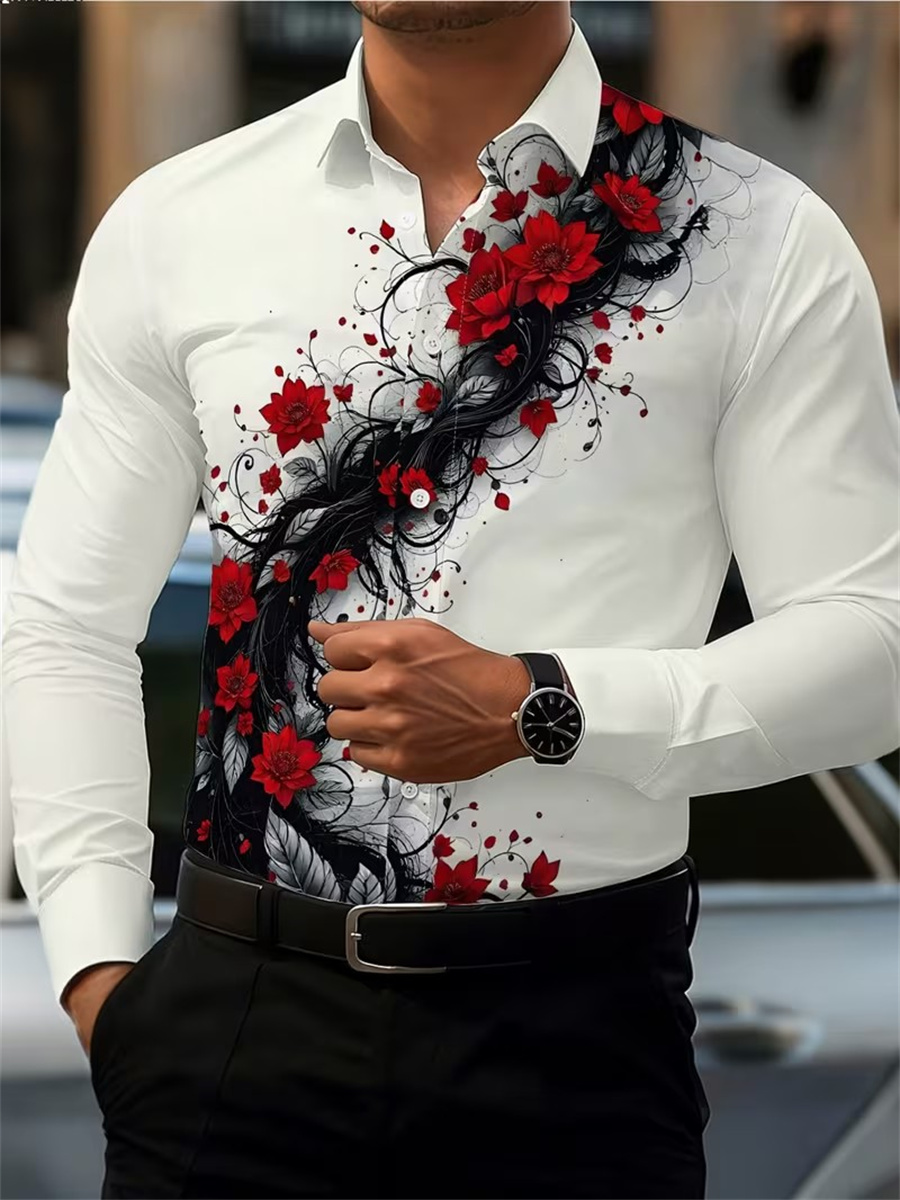 เสื้อเชิ้ตแขนยาวพิมพ์ลายดอกกุห - Mens Fashion Clothes บทวิจารณ์และราคา