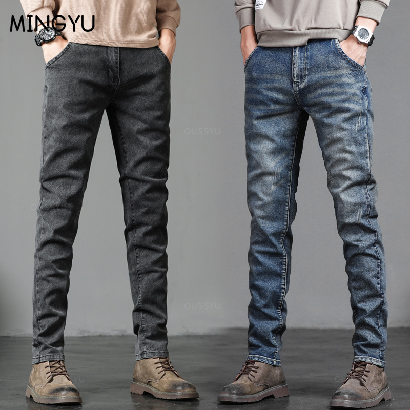 ฤดูใบไม้ร่วงฤดูหนาวผ้าฝ้ายผู้ช - Men'S Fashion Grey Jeans บทวิจารณ์และราคา